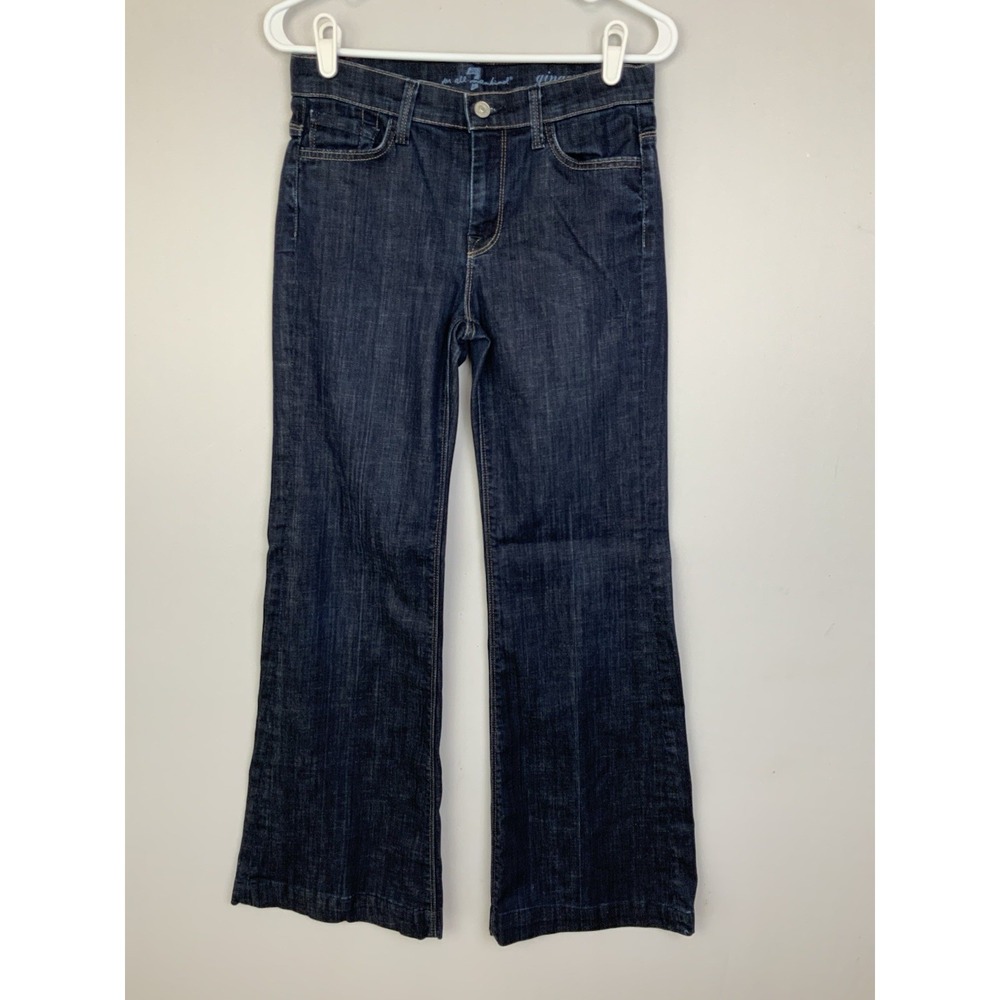 7 For All Mankind Sz 27 Ginger Blue Dark Wash Mid Rise Flared Wide Leg Jeans